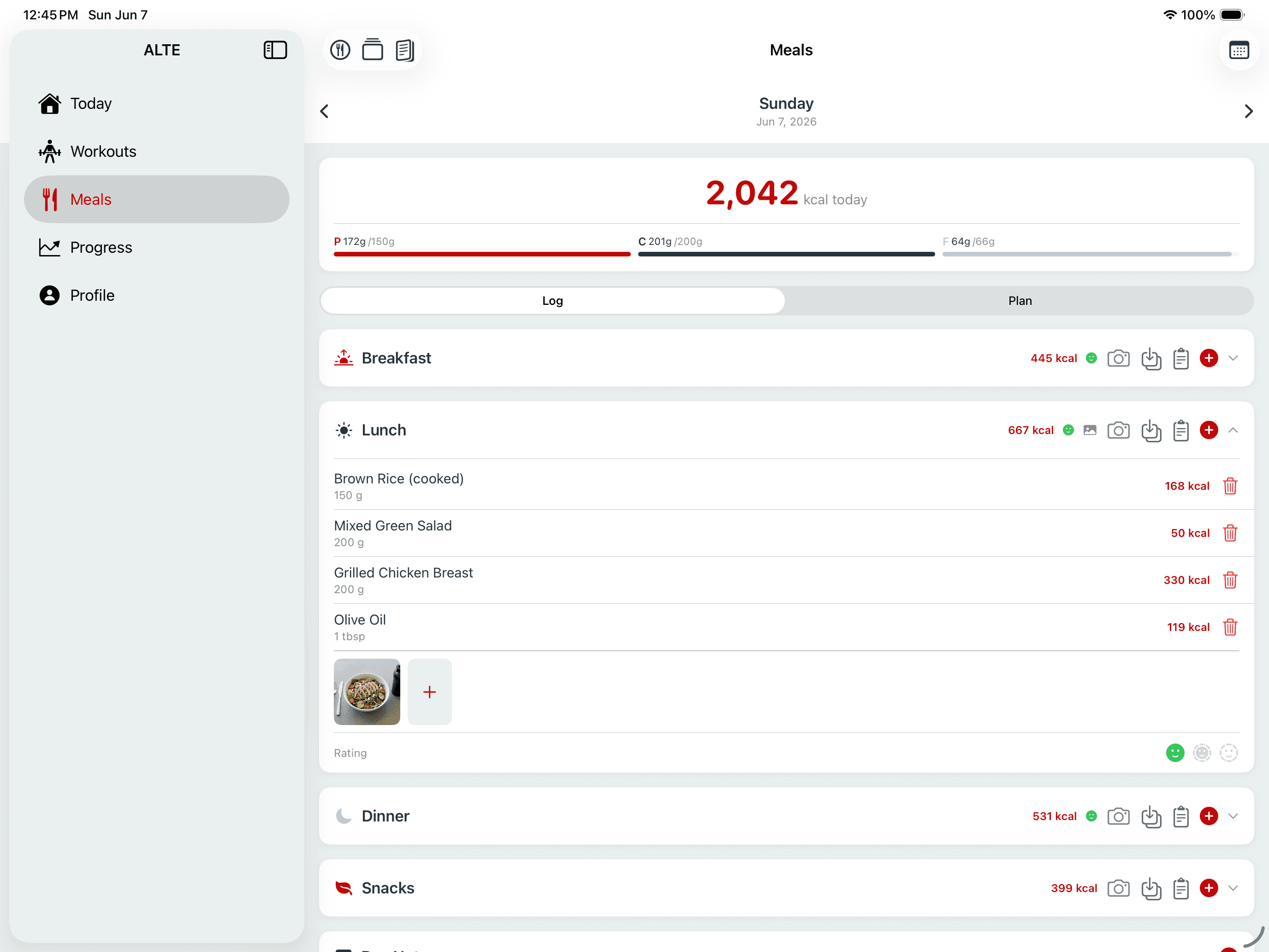 Workout & Meal Logger