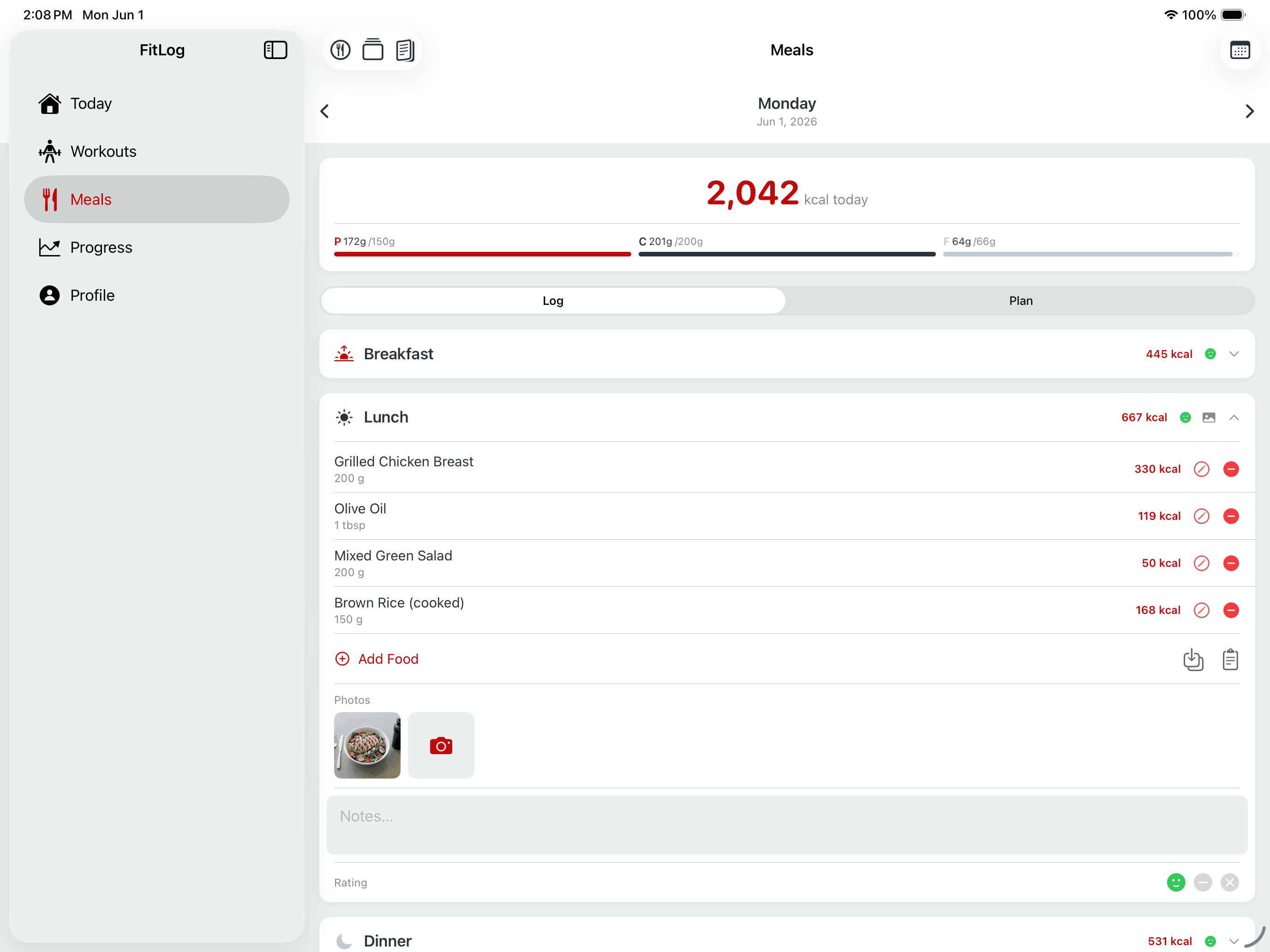 Workout & Meal Logger